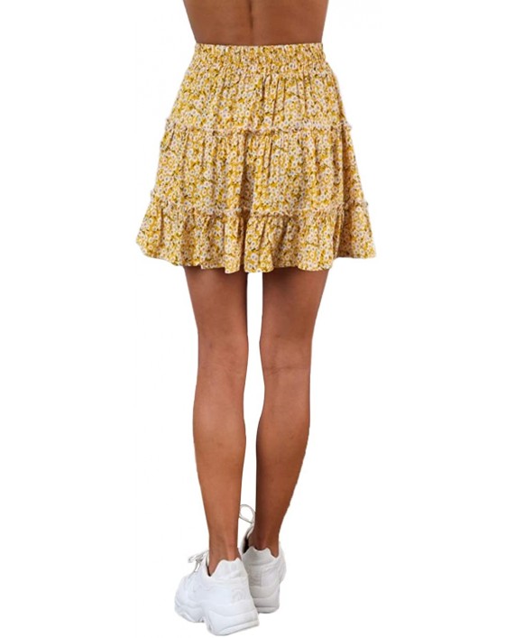 Anna-Kaci Women's Boho Floral Printed High Waist Ruffle Flared Mini Skater Skirt at Women’s Clothing store