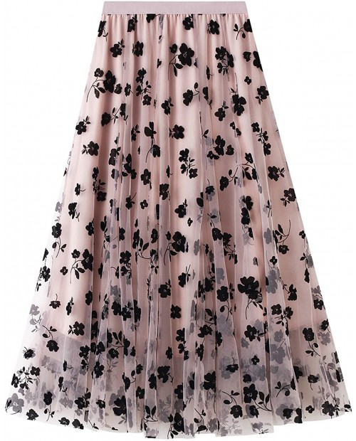 AvoDovA Women Girl Tutu Tulle Skirt Elastic High Waist 3-Layered Skirt Floral Mesh A-Line Midi Skirt Pink One Size at  Women’s Clothing store