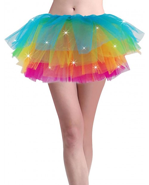Cidyrer Tutus for Women Light Up Neon LED Rainbow Tutu Skirt
