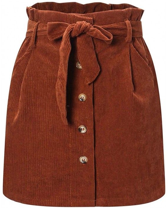 ebossy Women's Paperbag High Waist Button Front Corduroy Mini Skirt with Belt at Women’s Clothing store