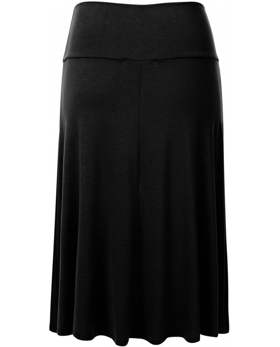 FLORIA Women's Solid Lightweight Knit Elastic Waist Flared Midi Skirt S-3XL at Women’s Clothing store