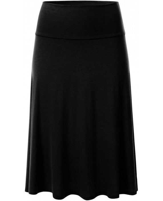 FLORIA Women's Solid Lightweight Knit Elastic Waist Flared Midi Skirt S-3XL at Women’s Clothing store