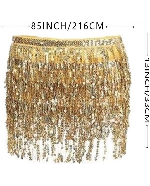 Graeen Hip Skirt Sequins Belly Dance Skirt Chiffon Belly Dancing Wrap Skirt Belly Dance Skirt for Women and Girls Gold