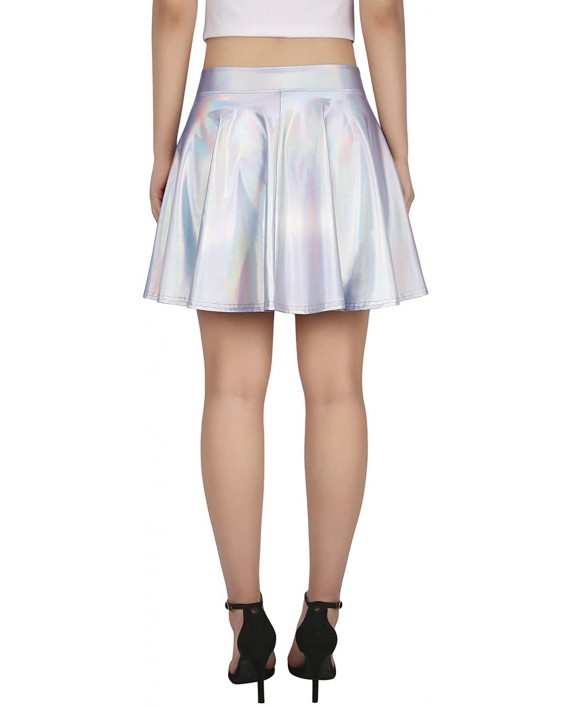 HDE Plus Size Shiny Liquid Skater Skirt Flared Metallic Wet Look Pleated Skirt at Women’s Clothing store