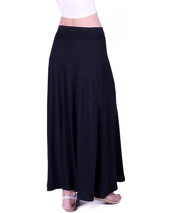 HDE Women's High Waist Fold Over Elastic Long Summer Maxi Skirt Black Small at Women’s Clothing store