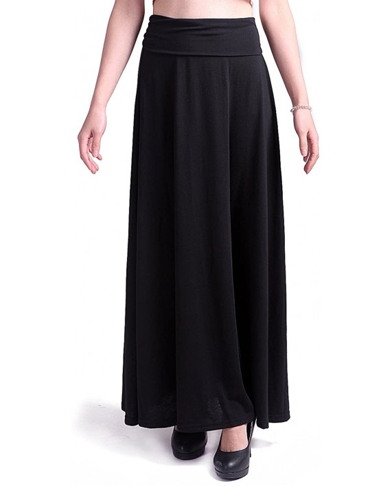 HDE Women's High Waist Fold Over Elastic Long Summer Maxi Skirt Black Small at Women’s Clothing store