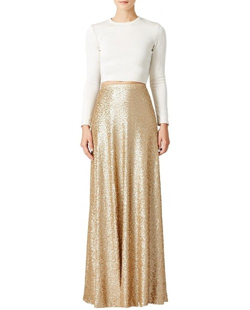 honey qiao Women’s Maxi Wedding Party Skirts Gold Sequin Holiday Formal Skirt at  Women’s Clothing store