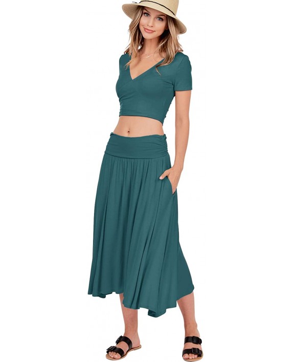 iliad USA Women's Flared Skirt - Casual High Waist Shirring Midi Swing Flowy Basic Elastic Waistband with Pockets 9013 at Women’s Clothing store