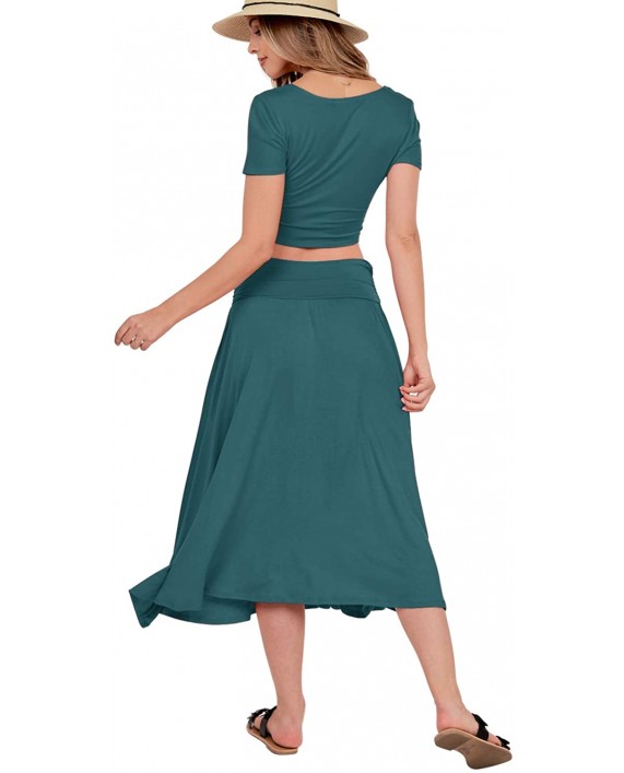 iliad USA Women's Flared Skirt - Casual High Waist Shirring Midi Swing Flowy Basic Elastic Waistband with Pockets 9013 at Women’s Clothing store