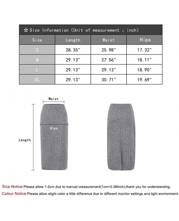 JSTEX Women's Ribbed Knit Midi Sweater Skirt High Waist Stretchy Casual Work Pencil Skirt