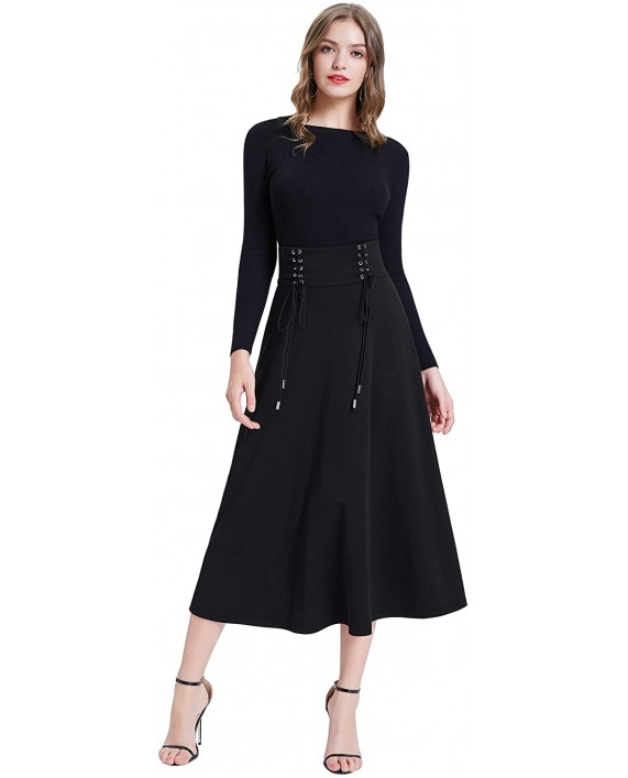 KANCY KOLE Women’s Plus Size Skirts Lightweight Elastic Waist A Line Long Skirts Office Wear Black XXL at Women’s Clothing store