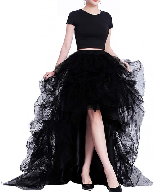 Lisong Women High Waist High Low Layered Tulle Floor Length Spectial Occasion Skirt at Women’s Clothing store