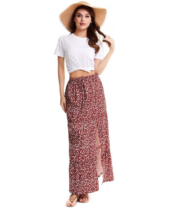 lwtihsth Plus Size Long Skirts for Women Summer Boho Girls High Waisted Pleated Skirts Maxi Skirt with Slit at Women’s Clothing store