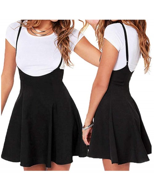 LXXIASHI Women's High Waist Suspender Pleated Skirts Casual School Girls Versatile Strappy Dress at  Women’s Clothing store