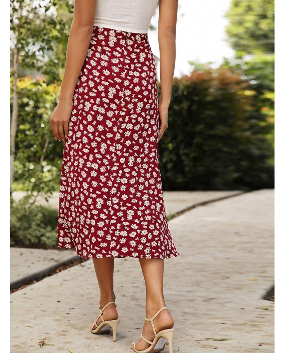 MakeMeChic Women's Boho Daisy Floral Zipper High Waist Midi Skirt at Women’s Clothing store