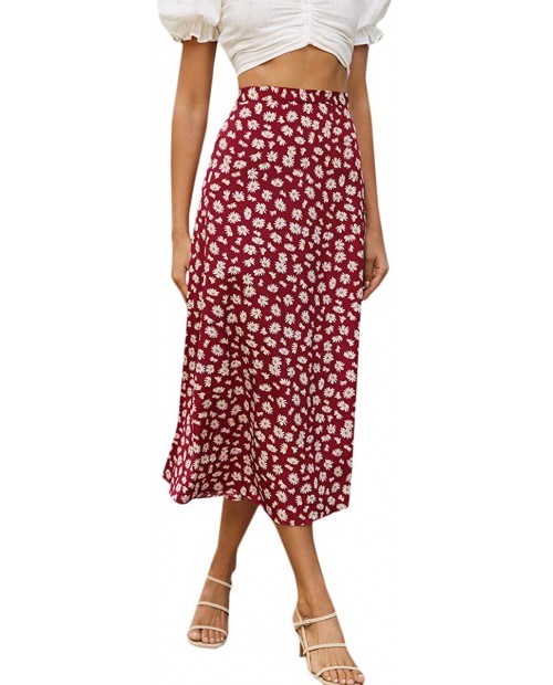 MakeMeChic Women's Boho Daisy Floral Zipper High Waist Midi Skirt at  Women’s Clothing store