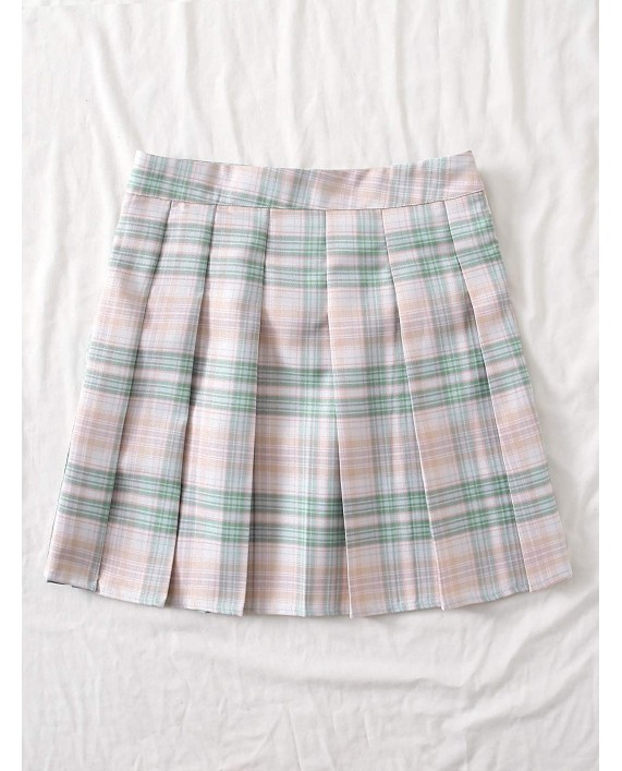 MakeMeChic Women's Plaid Preppy Zipper Side High Waist Tartan Pleated Mini Skirt at Women’s Clothing store