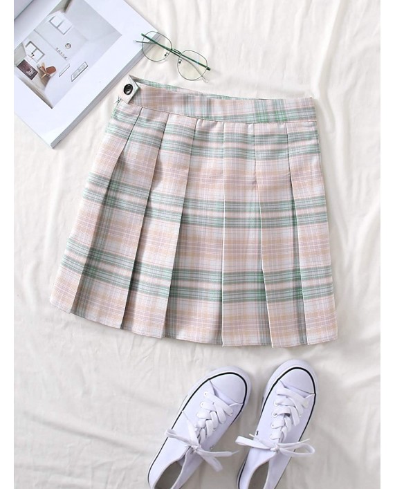 MakeMeChic Women's Plaid Preppy Zipper Side High Waist Tartan Pleated Mini Skirt at Women’s Clothing store