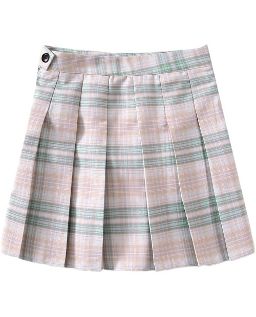 MakeMeChic Women's Plaid Preppy Zipper Side High Waist Tartan Pleated Mini Skirt at  Women’s Clothing store