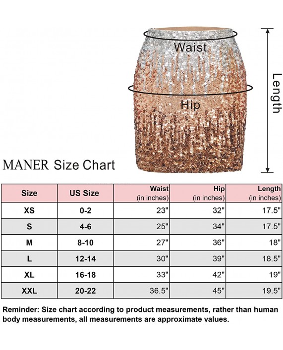 MANER Women's Sequin Skirt Sparkle Stretchy Bodycon Mini Skirts Night Out Party at Women’s Clothing store