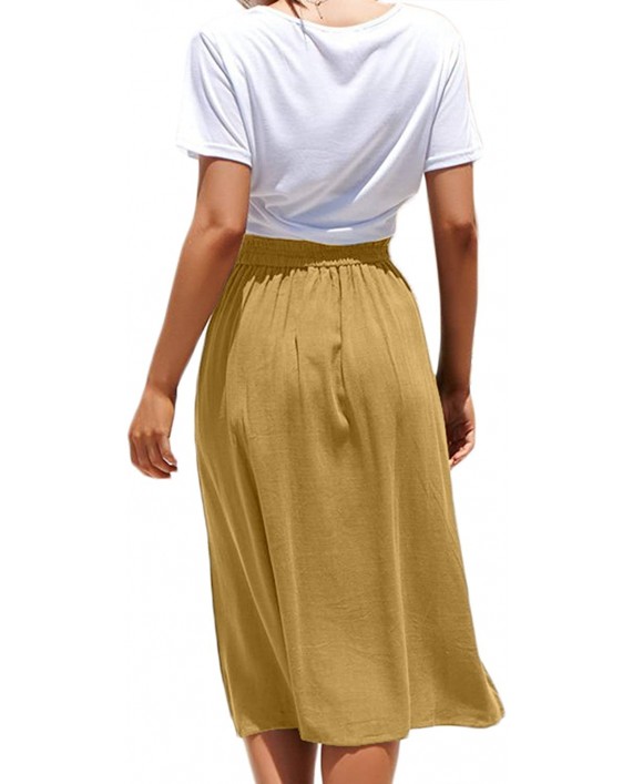 Meyeeka Womens Casual High Waist Flared A-line Skirt Pleated Midi Skirt with Pocket at Women’s Clothing store