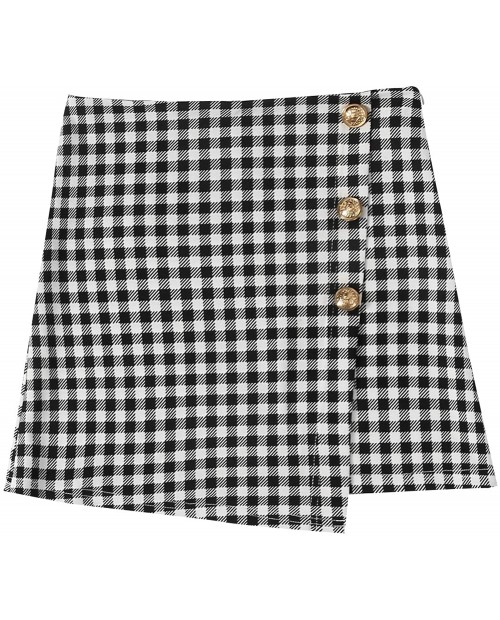 Milumia Women Elegant Plaid Wrap Mini Skirt Button Front Asymmetrical Short Skirt at  Women’s Clothing store