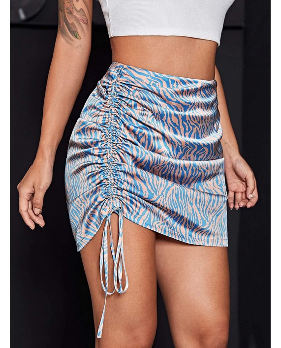 Milumia Women Zebra Print Drawstring Ruched Side Mini Skirt Bodycon Satin Skirt