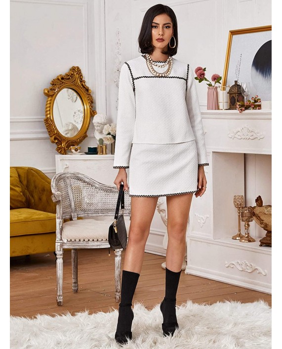 Milumia Women's Elegant Zip Back Braided Hem Office Solid Mid Waist Tweed Short Skirt at Women’s Clothing store