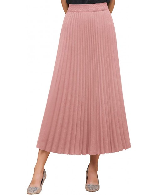 MisShow Women's Elastic High Waisted Flared Pleated Skirt A-line Long Skirts at  Women’s Clothing store