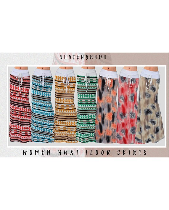 Nuofengkudu Women's Maxi Drawstring Skirts Boho Printing High Waisted Plus Size Long Skirt