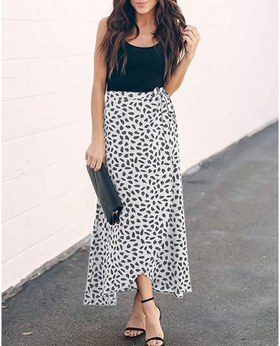Ofenbuy Womens Wrap Maxi Long Skirt Polka Dot Side Split High Waist Elegant Summer Casual Skirts at Women’s Clothing store