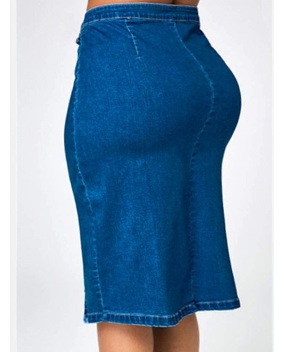 QZUnique Plus Size Stretch Midi Jean Skirt Button Up High Waist Bodycon Denim Skirt at Women’s Clothing store