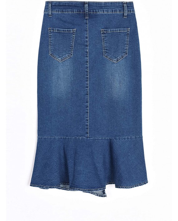 QZUnique Women's High-Waist Denim Midi Skirt Irregular Fishtail Jean Skirt at Women’s Clothing store