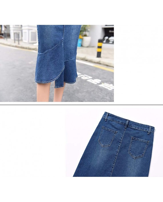 QZUnique Women's High-Waist Denim Midi Skirt Irregular Fishtail Jean Skirt at Women’s Clothing store