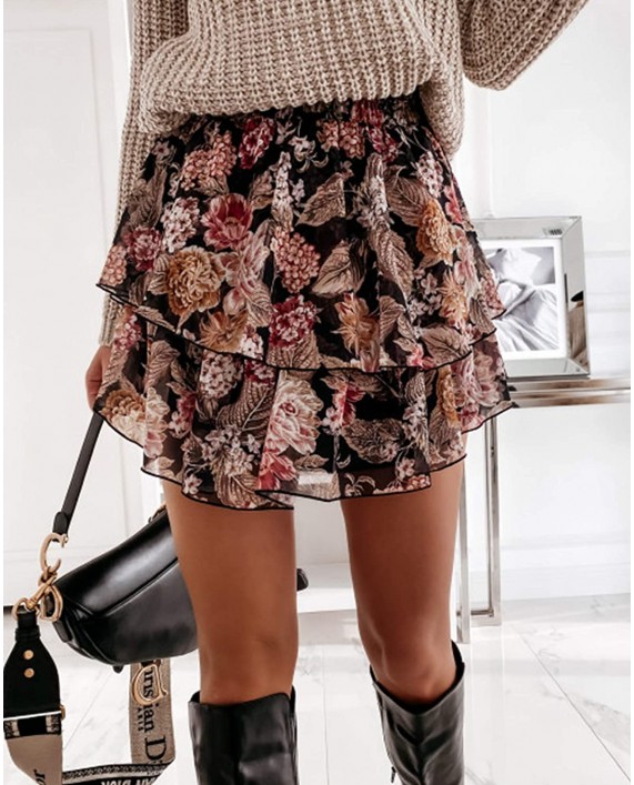 Real She High Waist Layered Ruffle Hem Flared Mini Skirt for Women Girls at Women’s Clothing store