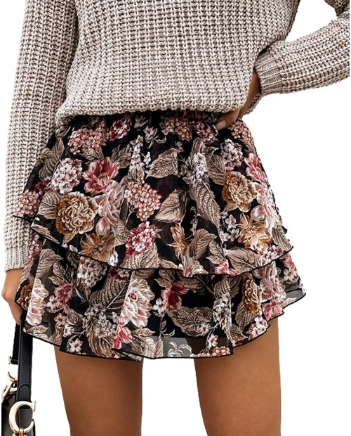 Real She High Waist Layered Ruffle Hem Flared Mini Skirt for Women Girls at  Women’s Clothing store