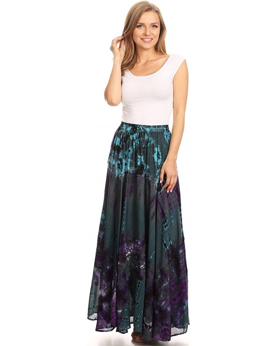 Sakkas 18222 - Ester Womens Simple Boho Maxi Full Circle Tie-dye Skirt with Elastic Waist - Teal - OS at Women’s Clothing store