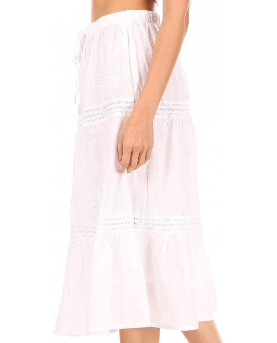 Sakkas 5287 - Tahira Cascading Broomstick Midi Skirt with Crochet lace and Elastic Waist - White - OS at Women’s Clothing store