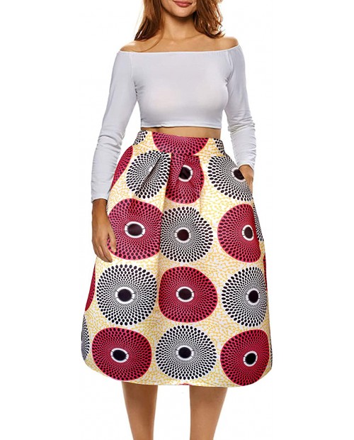 Sinono Women African Floral Print Skirt Pleated Midi Skirts with Pockets at  Women’s Clothing store