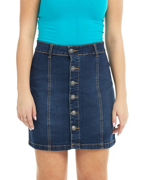 Suko Jeans Women's Casual Mid Waisted A-Line Button Down Denim Short Skirt at  Women’s Clothing store