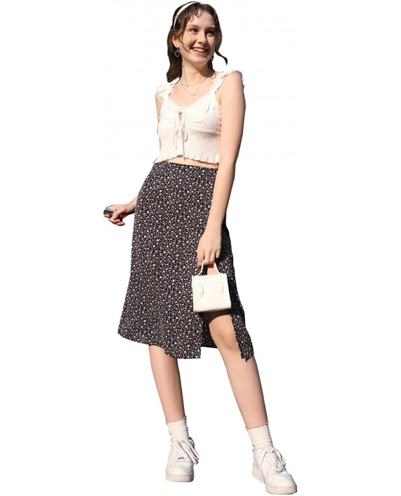 SweatyRocks Women's Ditsy Floral Print High Waist A Line Midi Skirts at Women’s Clothing store