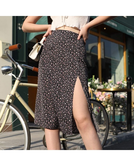 SweatyRocks Women's Ditsy Floral Print High Waist A Line Midi Skirts at Women’s Clothing store