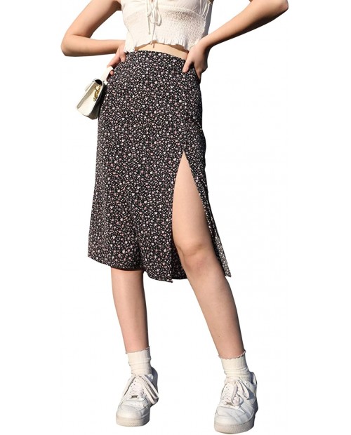 SweatyRocks Women's Ditsy Floral Print High Waist A Line Midi Skirts at  Women’s Clothing store