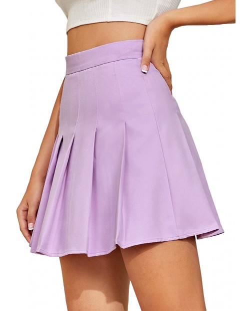 SweatyRocks Women's High Waist Pleated Flared A Line Mini Skater Skirt at  Women’s Clothing store