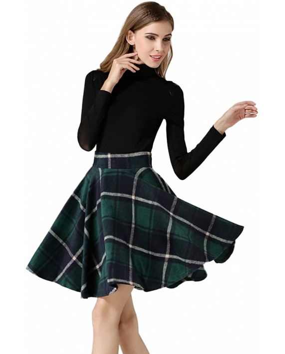Tanming Women's Casual High Waisted Wool Check Print Plaid Tartan A-Line Skirt at Women’s Clothing store