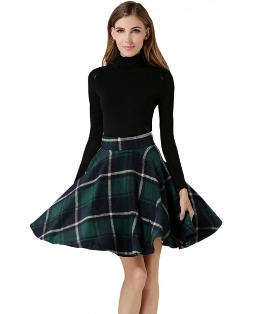 Tanming Women's Casual High Waisted Wool Check Print Plaid Tartan A-Line Skirt at  Women’s Clothing store