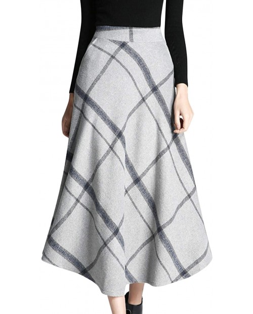 Tanming Women's Winter Warm Elastic Waist Wool Plaid A-Line Pleated Long Skirt at  Women’s Clothing store