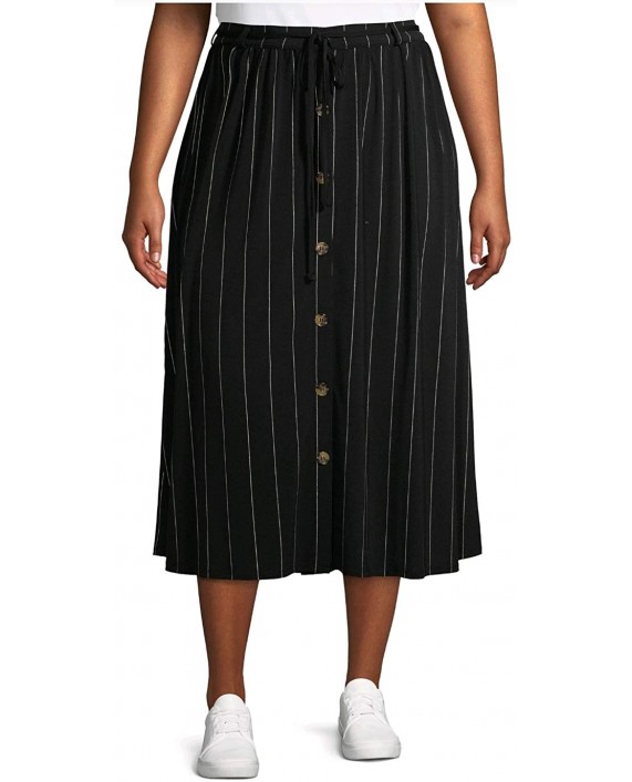 Terra & Sky Black Soot Stripe Plus Size Button Front Maxi Skirt at Women’s Clothing store