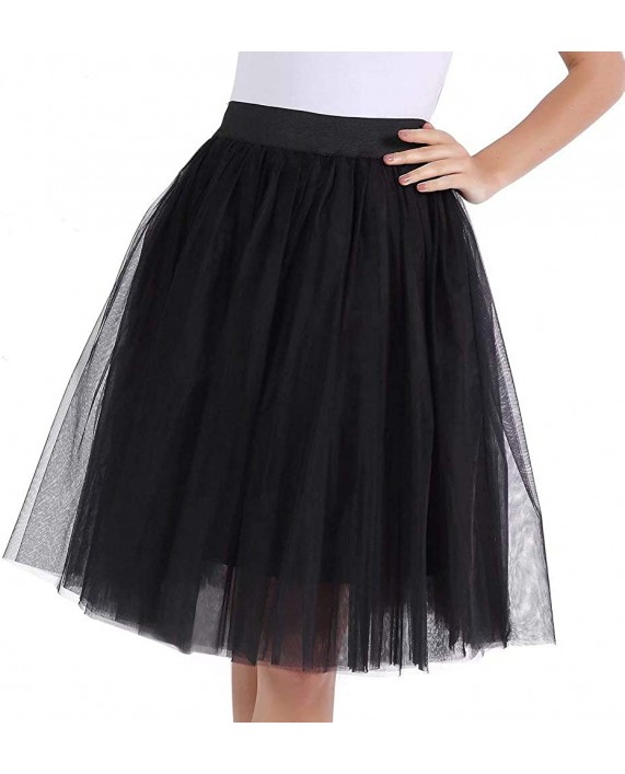 UZN Women's 50s Puffy Tulle Skirts Tutu Stretch Waist Half Slip 5 Layers Retro Party Skirt at Women’s Clothing store