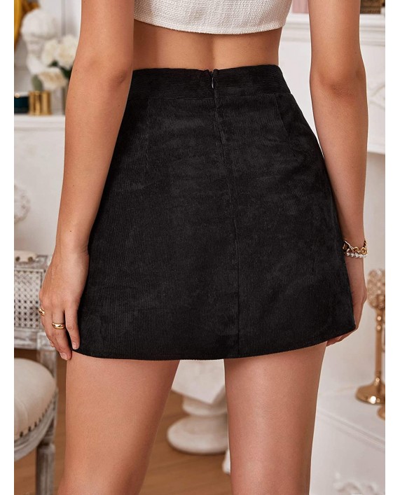 WDIRARA Women's Corduroy High Waist Asymmetrical Casual Mini Skirt with Chain at Women’s Clothing store